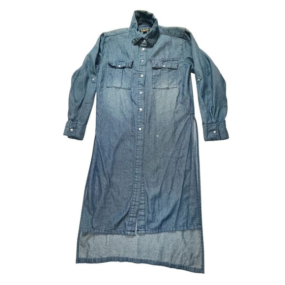 Dresses & Skirts - Kroix Women's snap front Long‎ Denim Dress Blue western Y2K L/S Large chambray